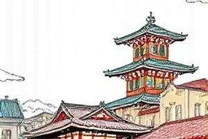 小满的雨横版漫画封面，屋檐下躲雨的两把花伞